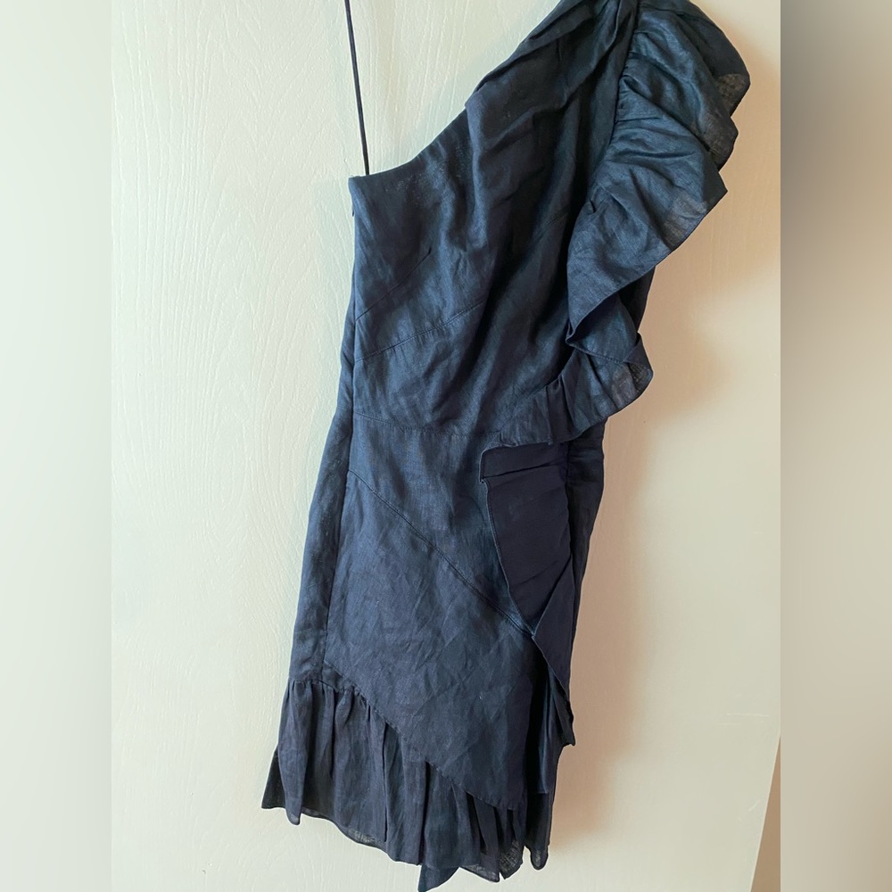 Black Isabel Marant Etoile One Shoulder Linen Dress Size Eu 34